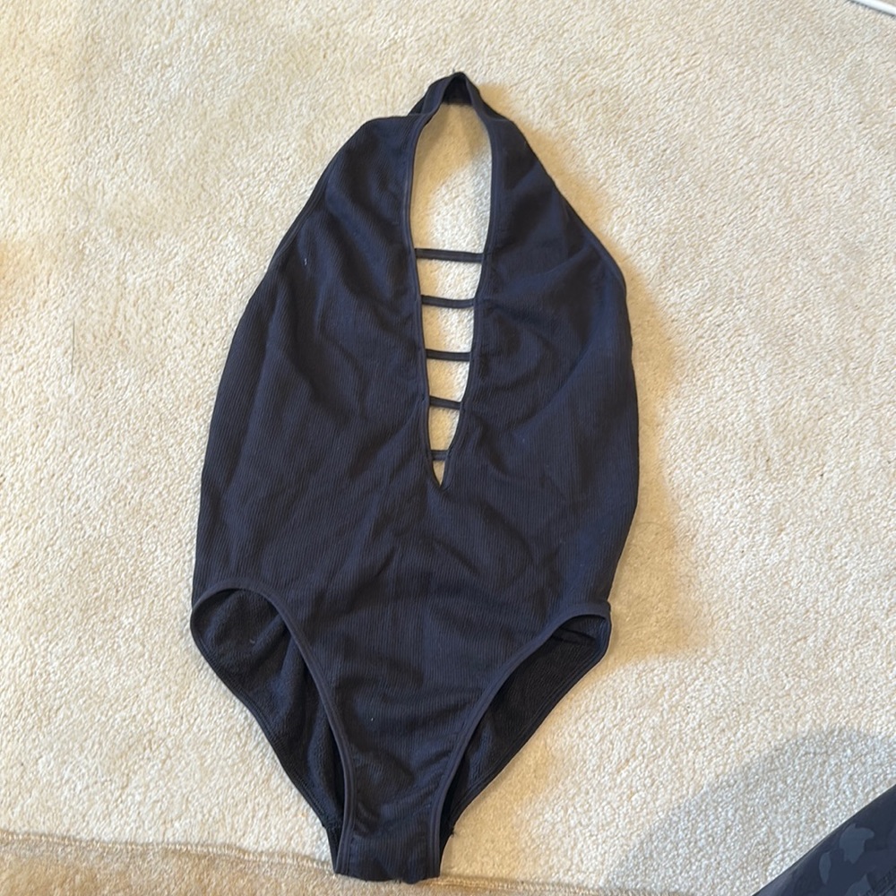 Free people charcoal halter neck body suit size large